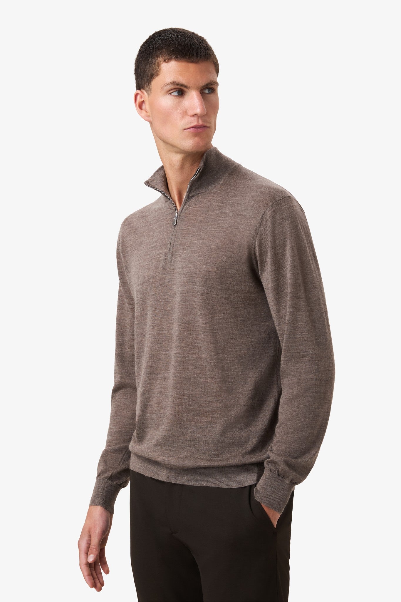 Half Quarter Zip Mud 10%Cashmere 90%Merinowool