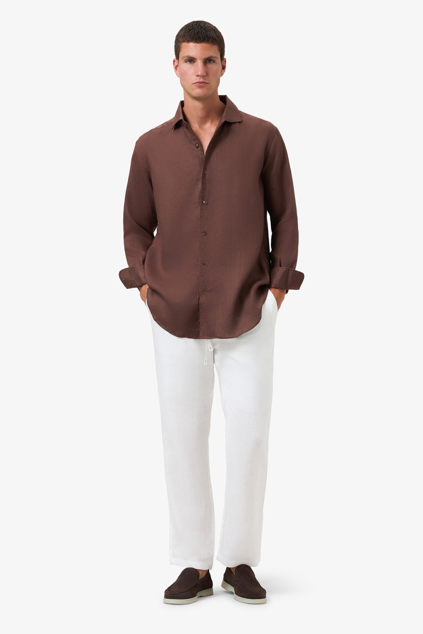 Woven Linen shirt Coffee Brown