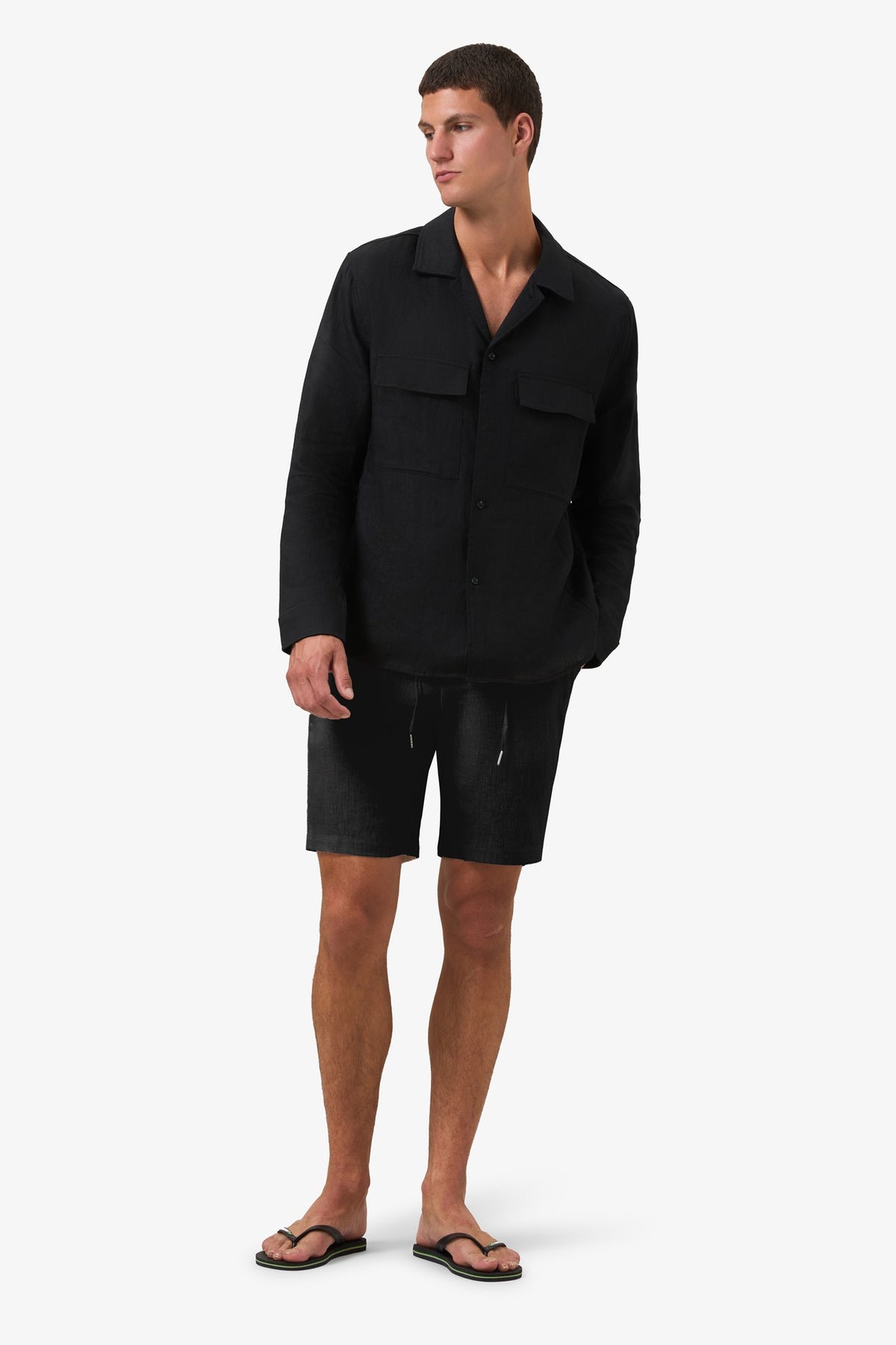 Woven Linen cardigan jacket Black