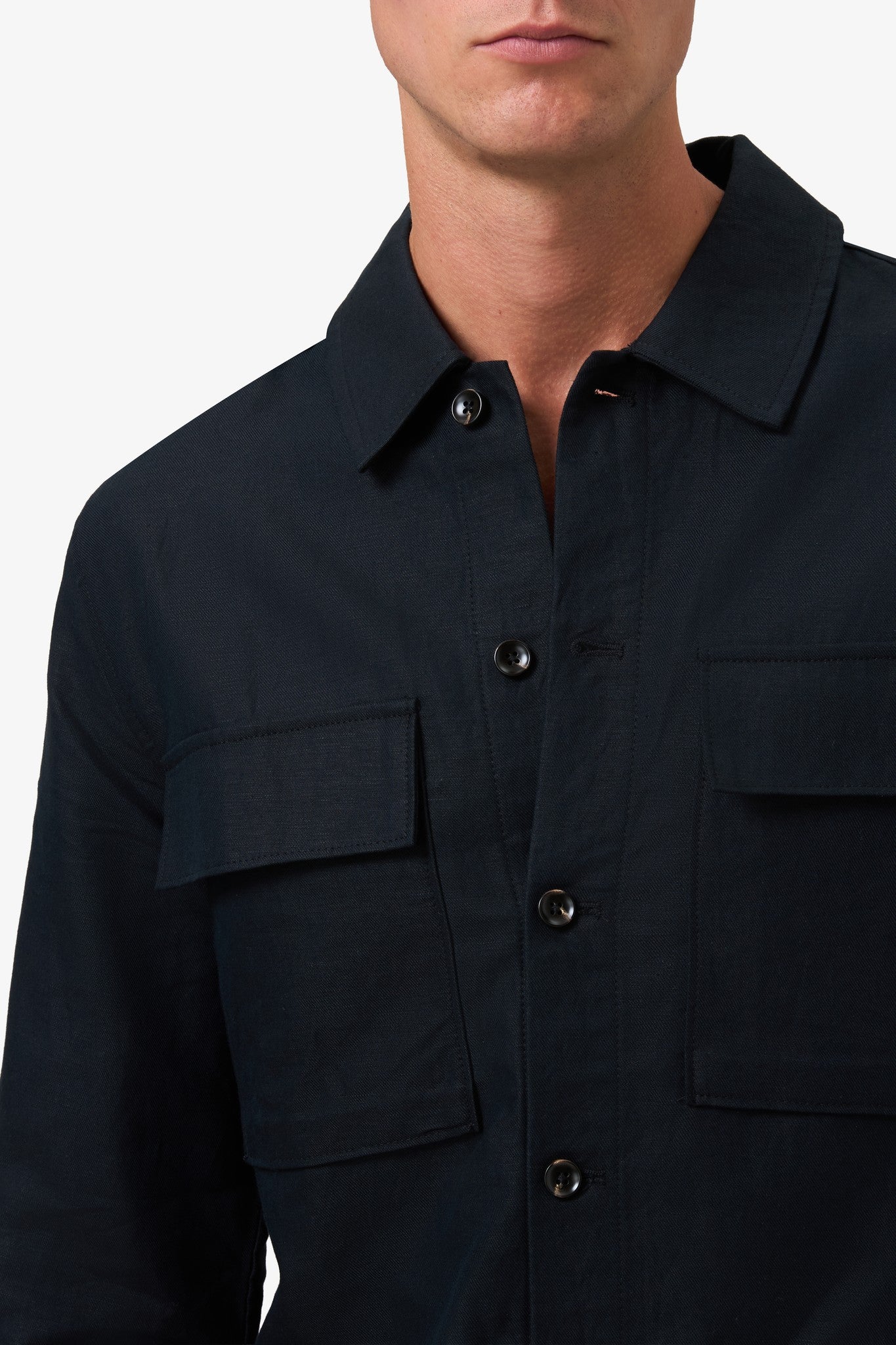 Woven Linen Pocket Jacket Dark Navy