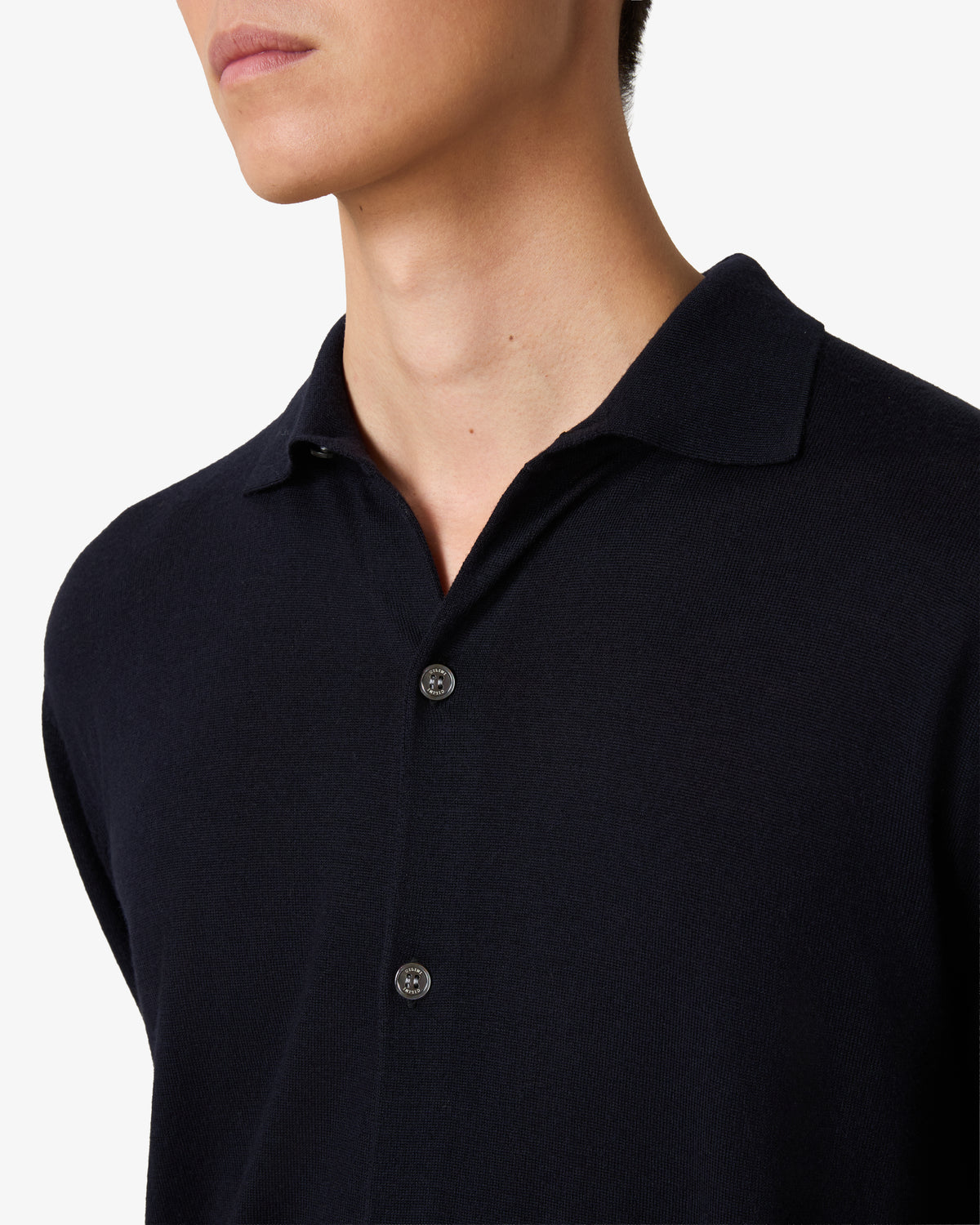 Merino Wool Polo Cardigan - Midnight Blue