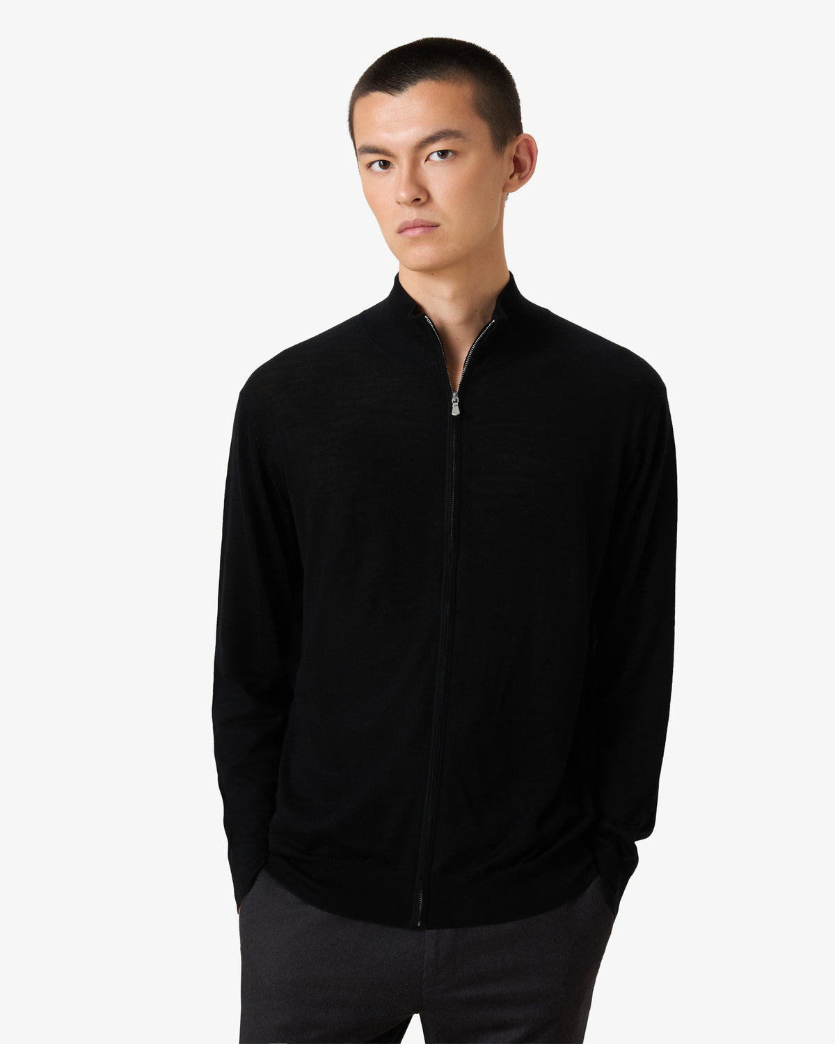 Cashmere Wool Full Zip Vest - Black