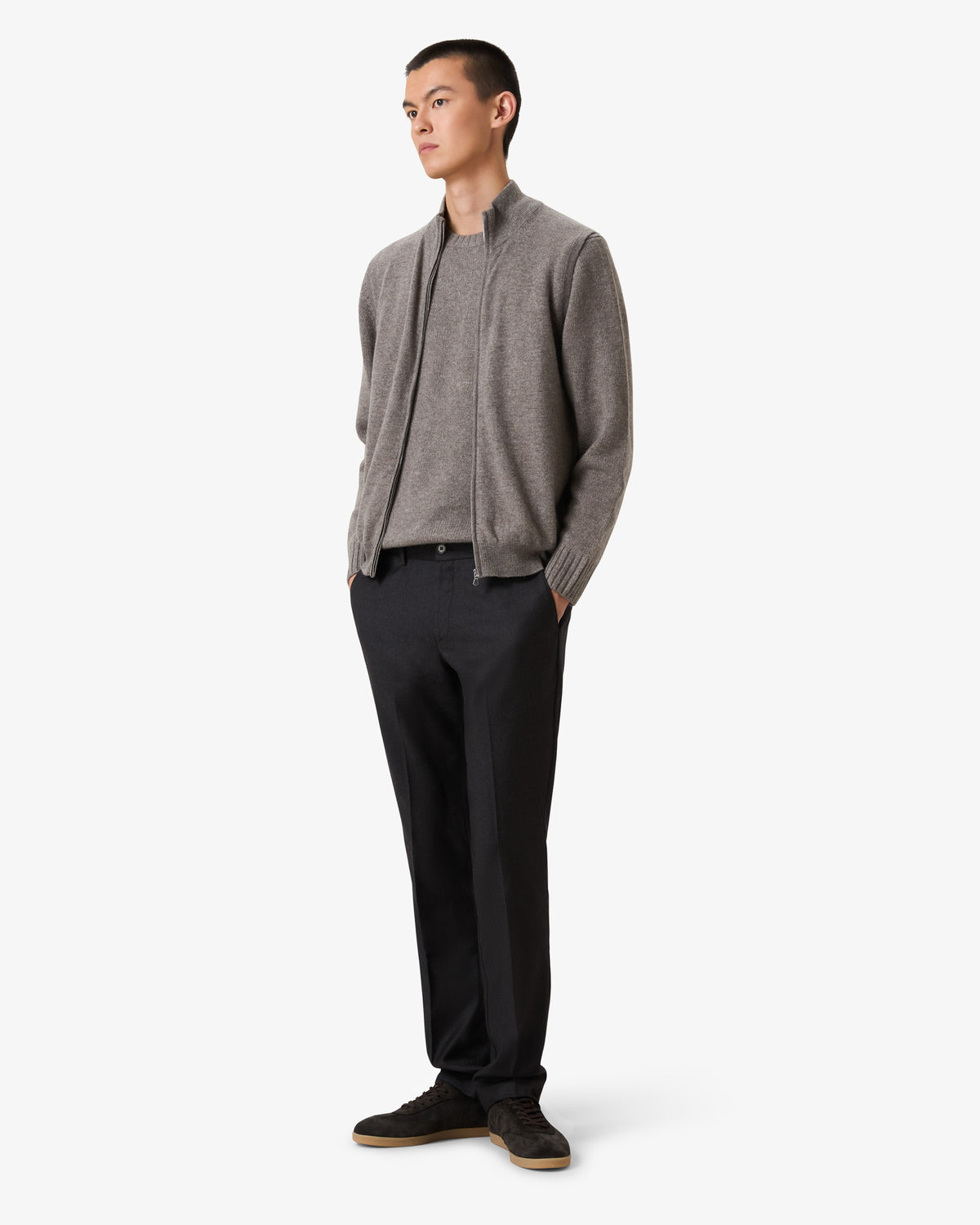 Cashmere Wool Sleeveless Zip Vest Gilet - Vapor
