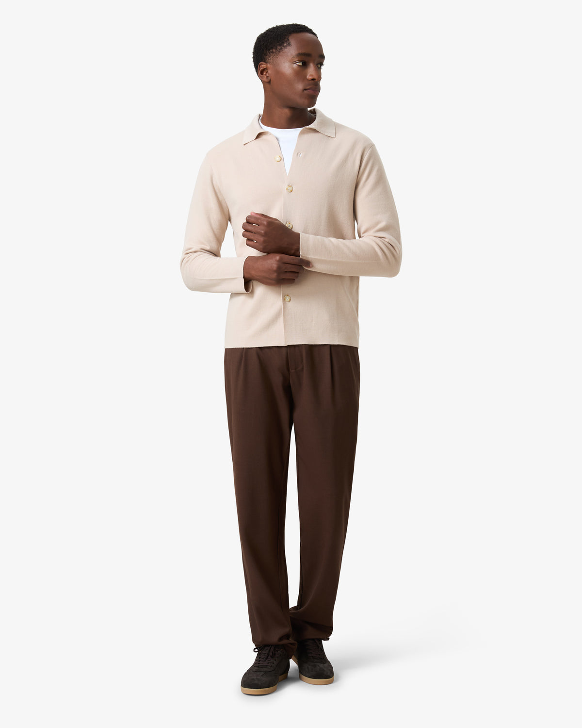Merino Wool Button Blouse - Oatmeal