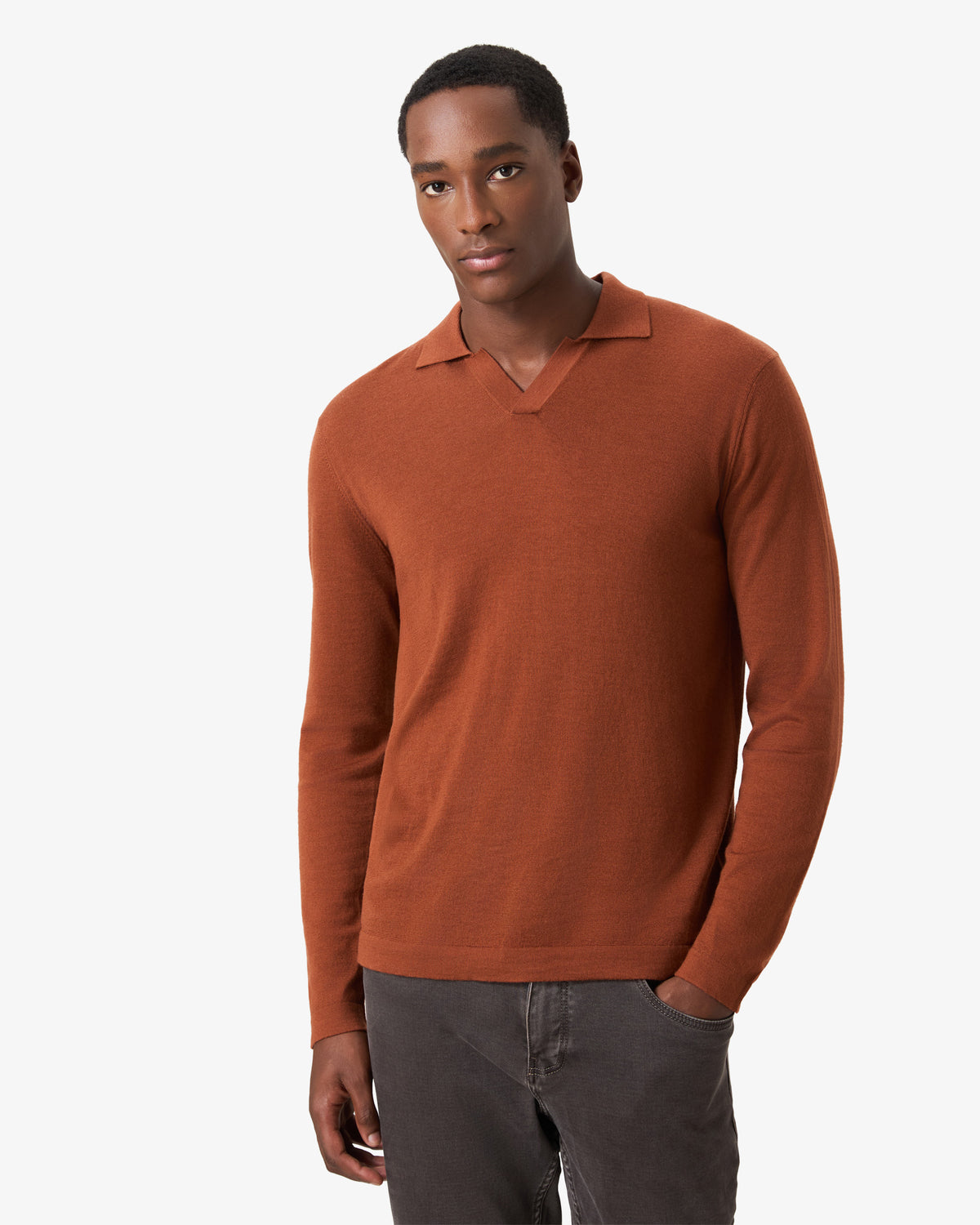 Merino Wool Polo Shirt - Peach Brown