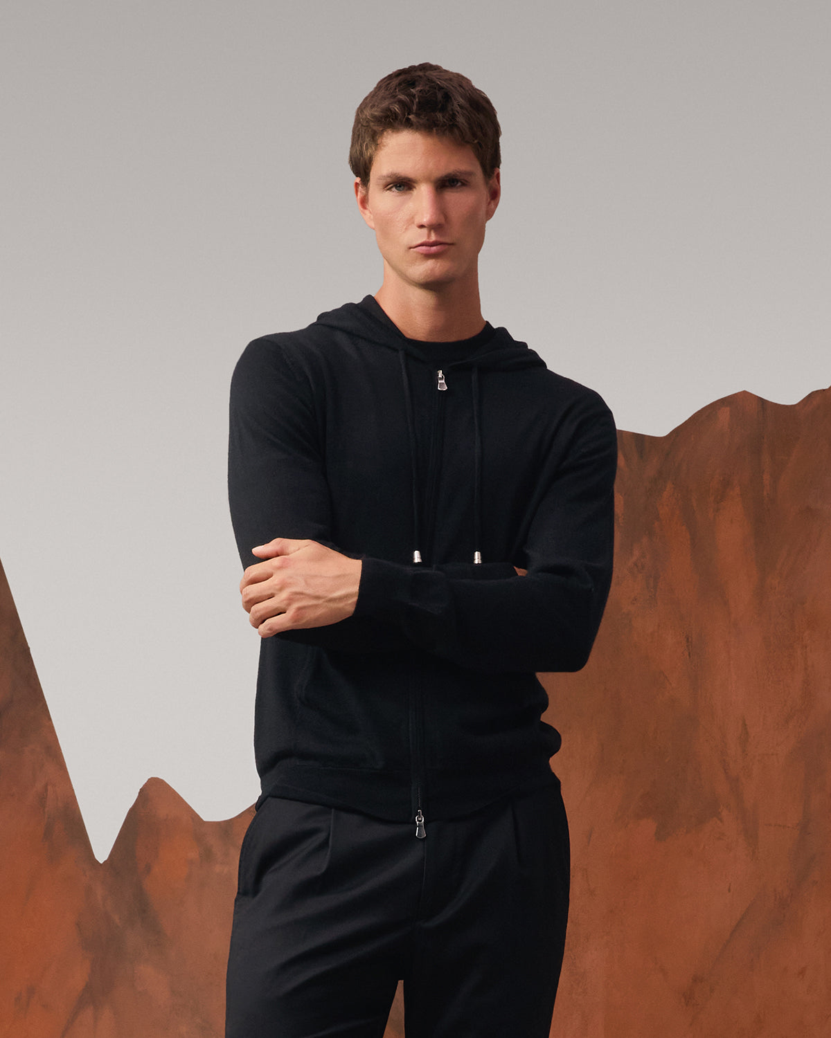 Merino Wool Hooded Zip Vest - Ink Black