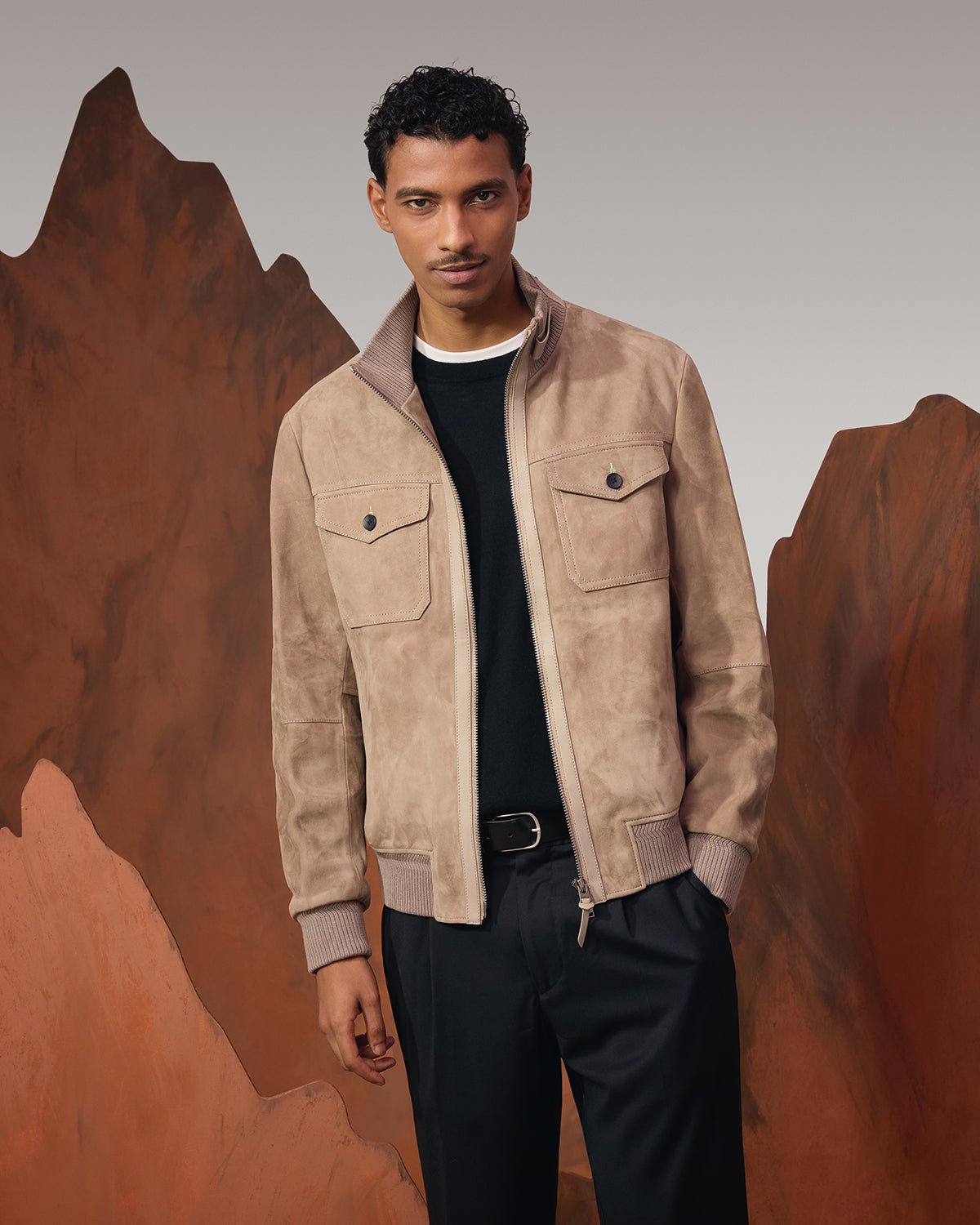 Suede Leather Jacket - Grey