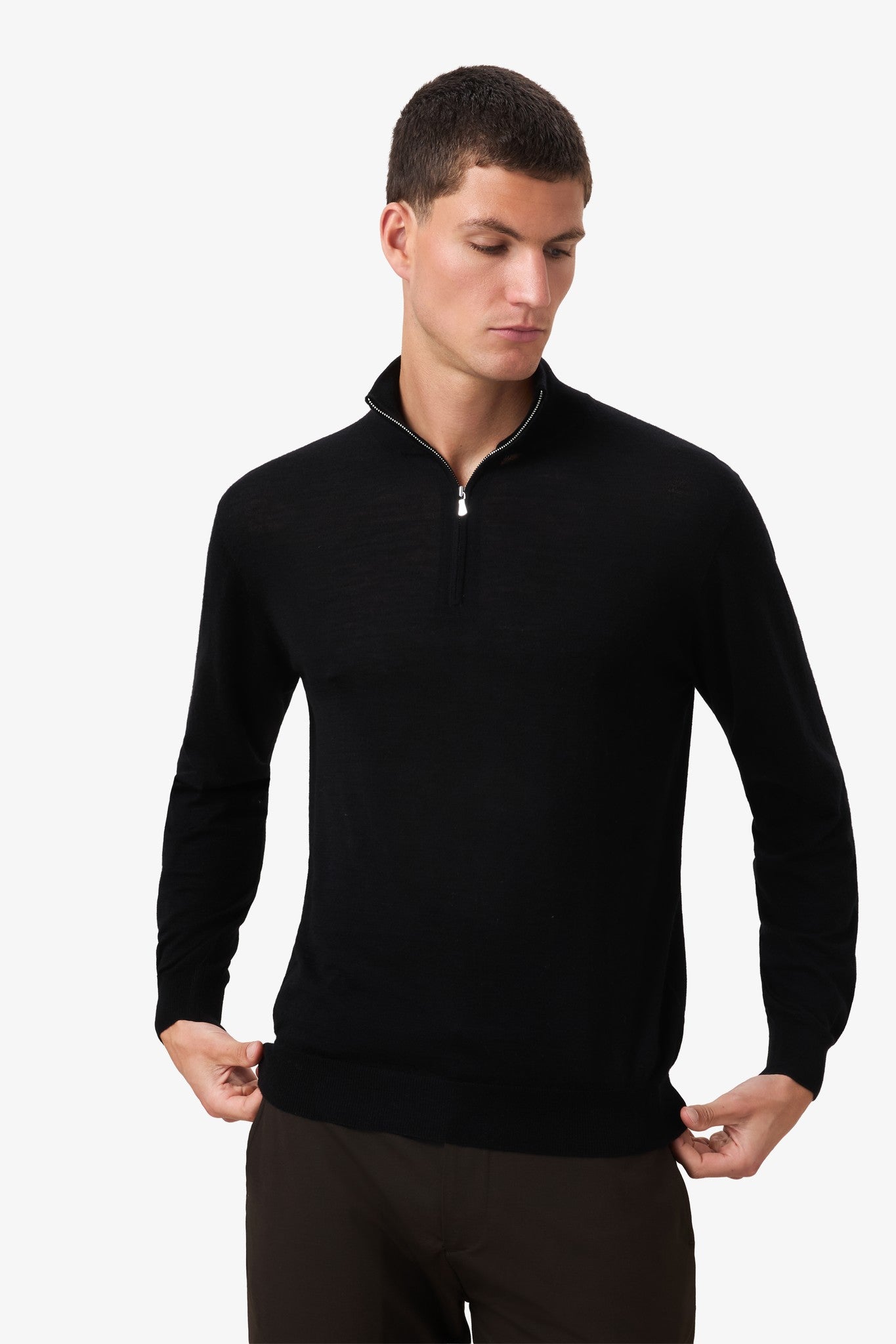 Half Quarter Zip Oxford Grey 10%Cashmere 90%Merinowool