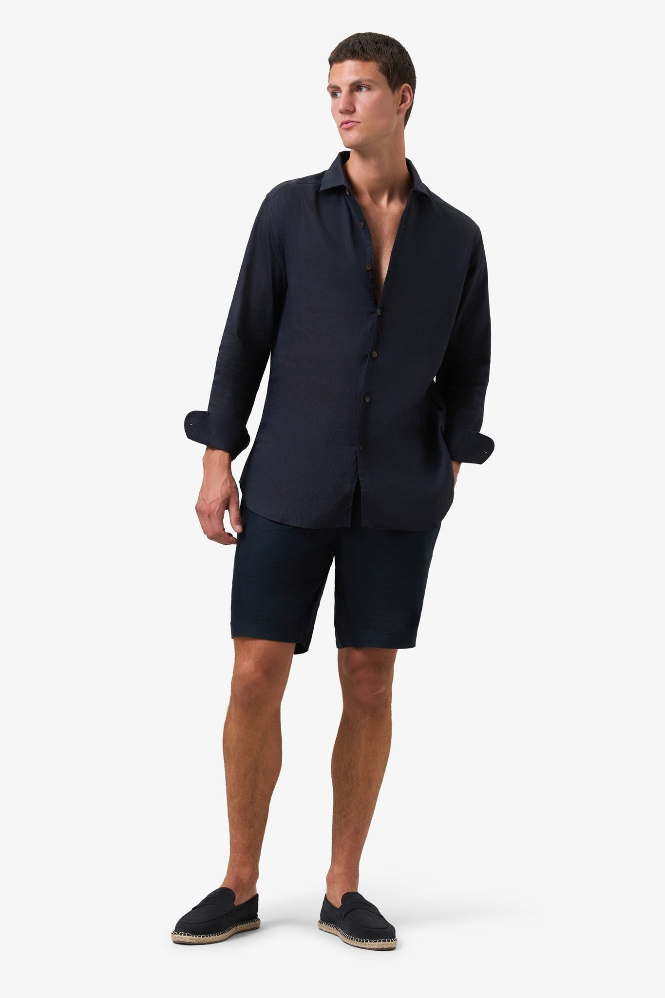 Woven Linen shirt Navy Blue