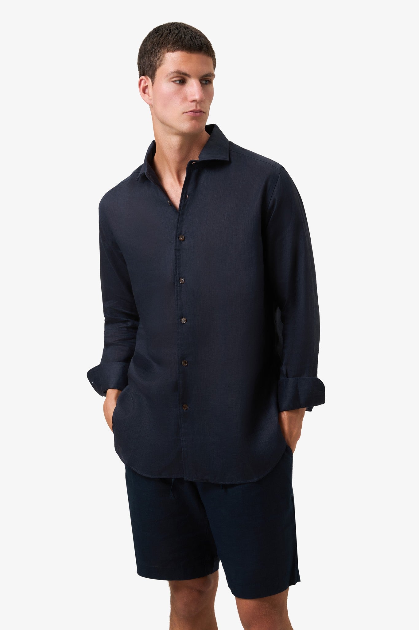 Woven Linen shirt Navy Blue
