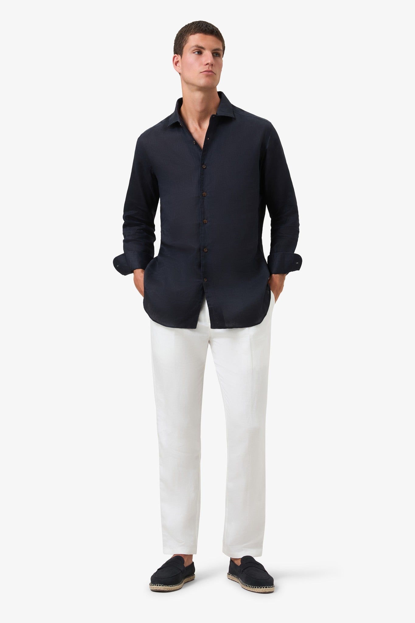 Woven Linen shirt Navy Blue