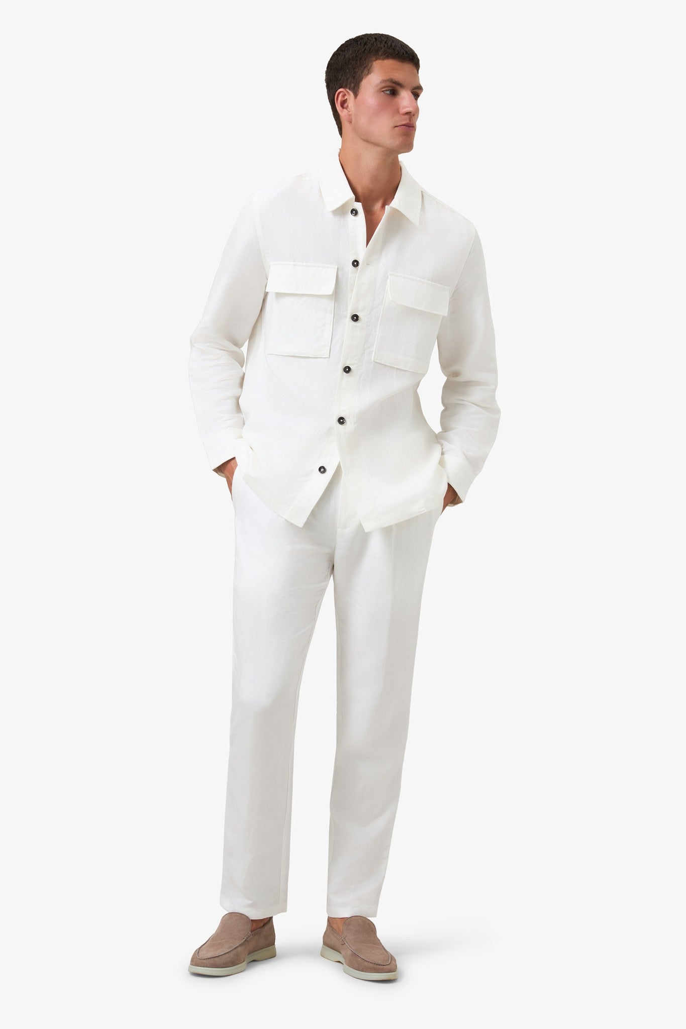 Woven Linen Pocket Jacket White