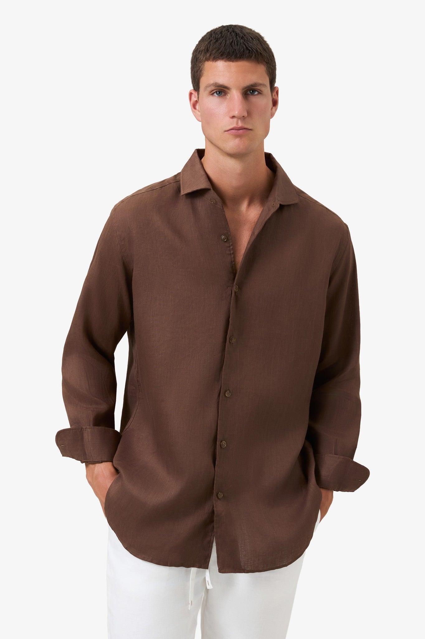 Woven Linen shirt Coffee Brown