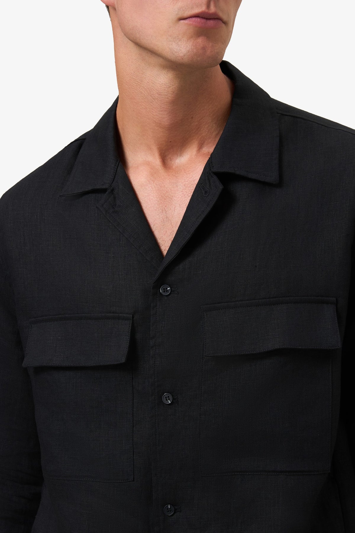 Woven Linen cardigan jacket Black