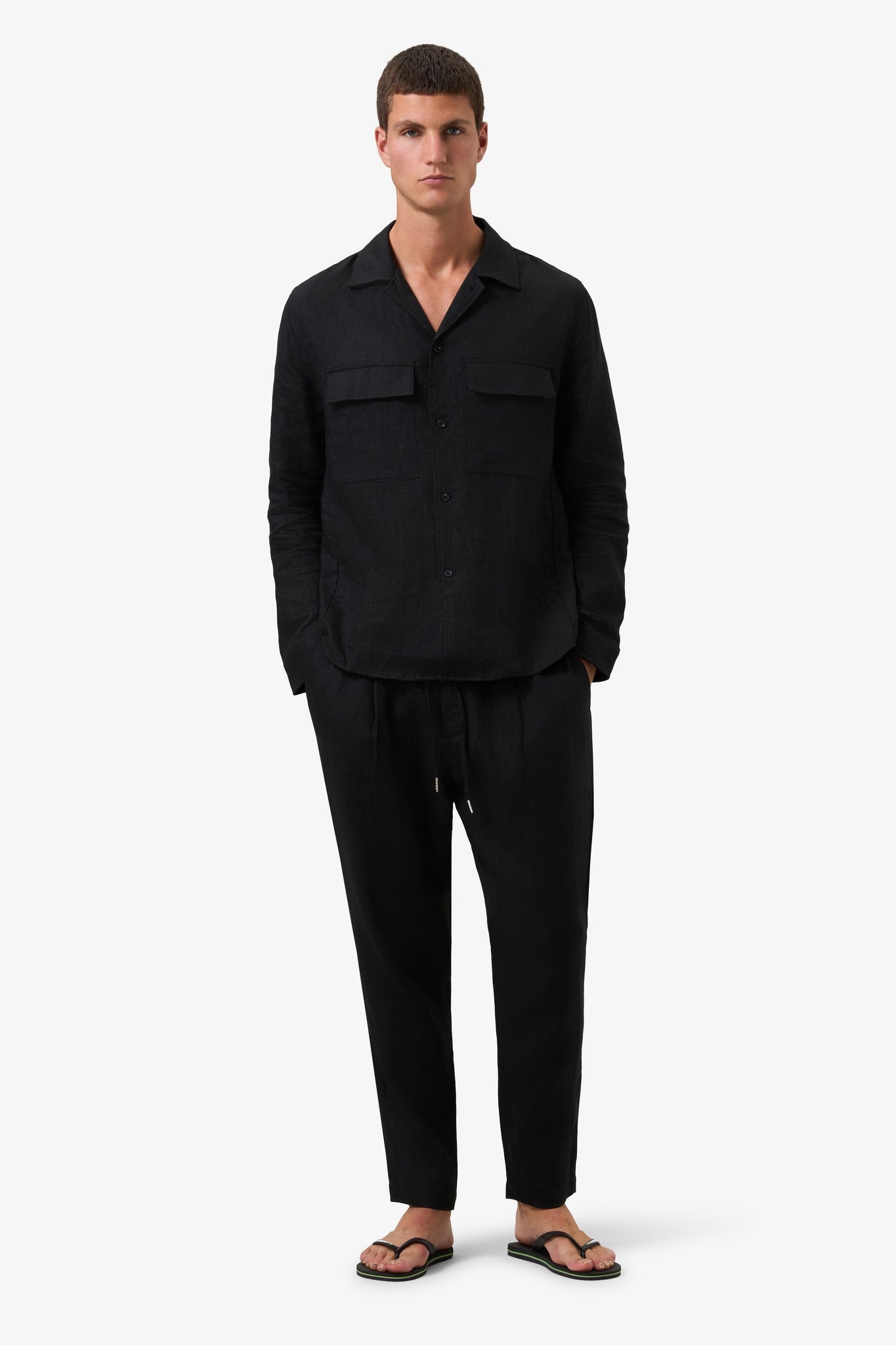 Woven Linen Trouser Black