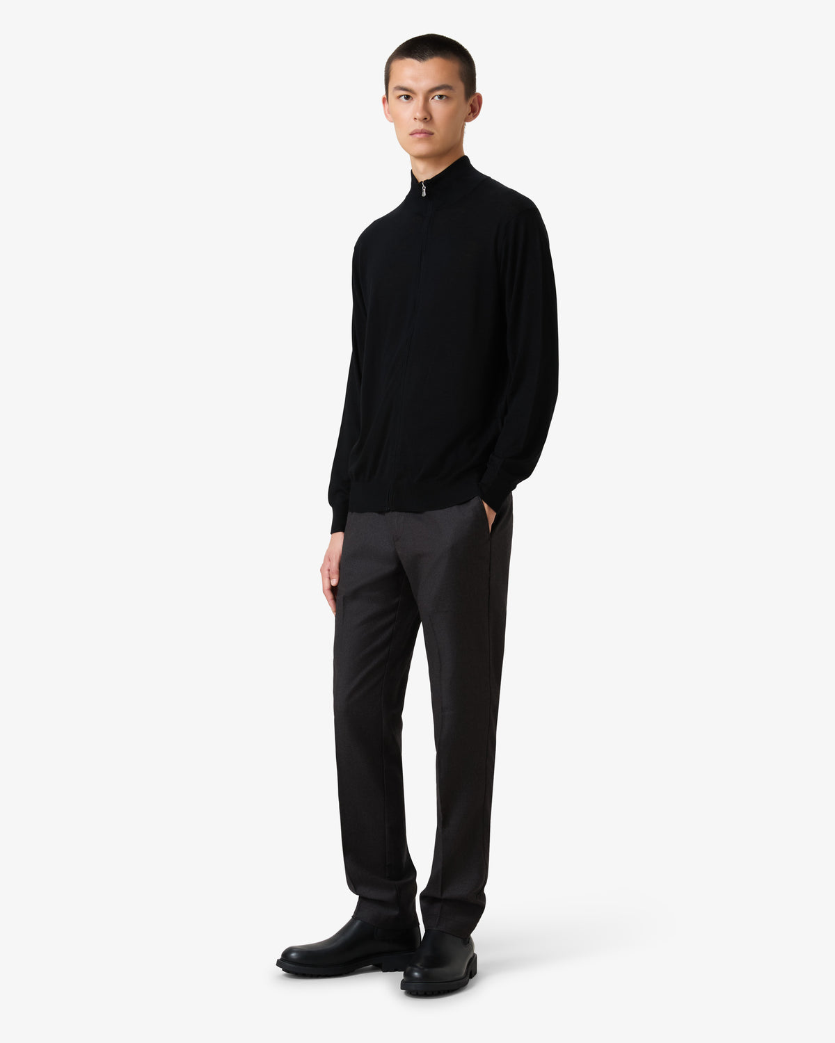 Cashmere Wool Full Zip Vest - Black