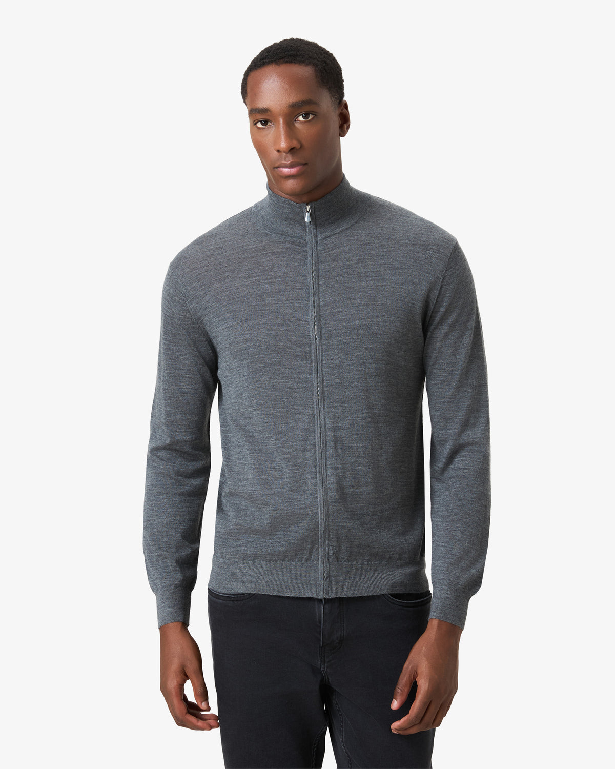 Cashmere Wool Full Zip Vest - Dark Grey