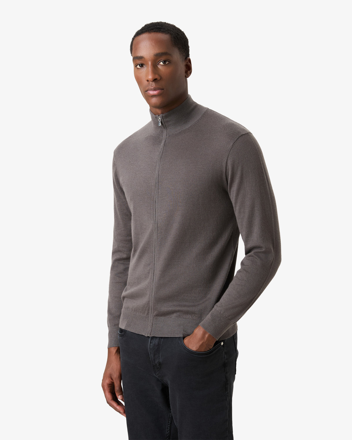 Cashmere Wool Full Zip Vest - Wood Carving