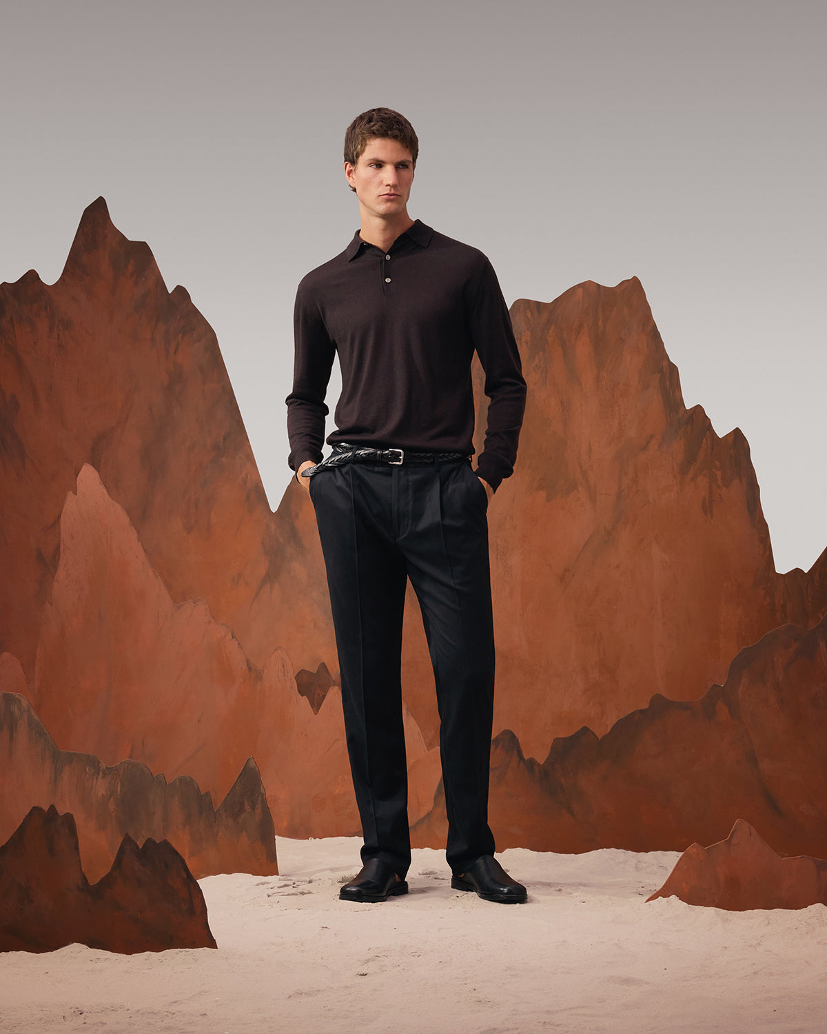 Merino Wool Button Longsleeve Polo - Plum Purple