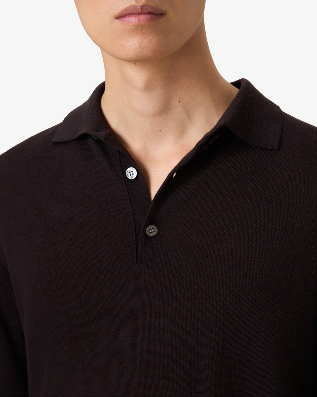 Merino Wool Button Longsleeve Polo - Plum Purple