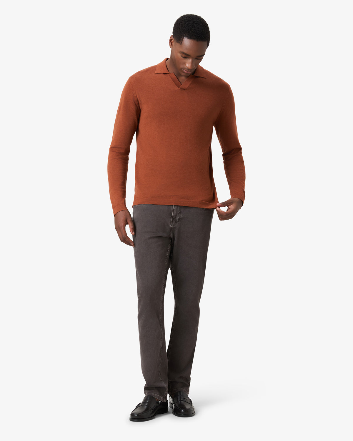 Merino Wool Polo Shirt - Peach Brown