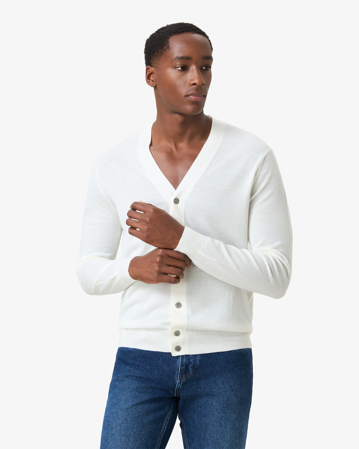 Merino Wool V-neck Cardigan - Vanilla White