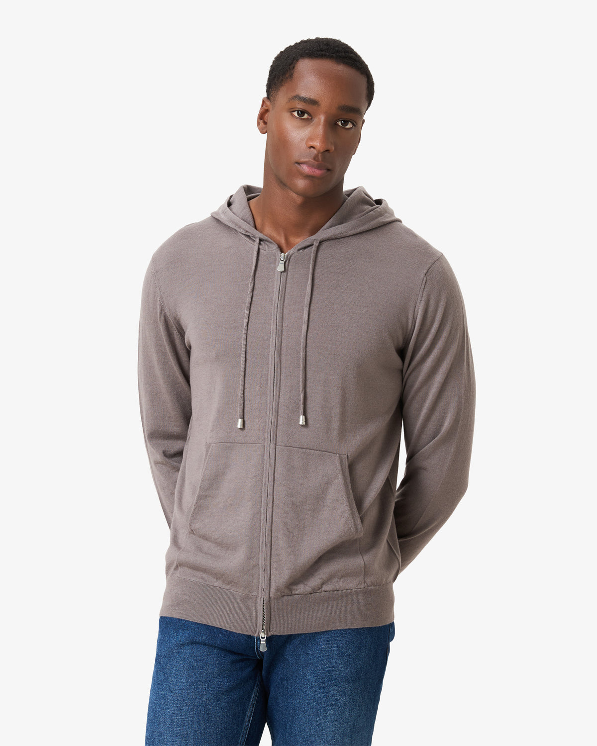 Merino Wool Hooded Zip Vest - Pebble Brown
