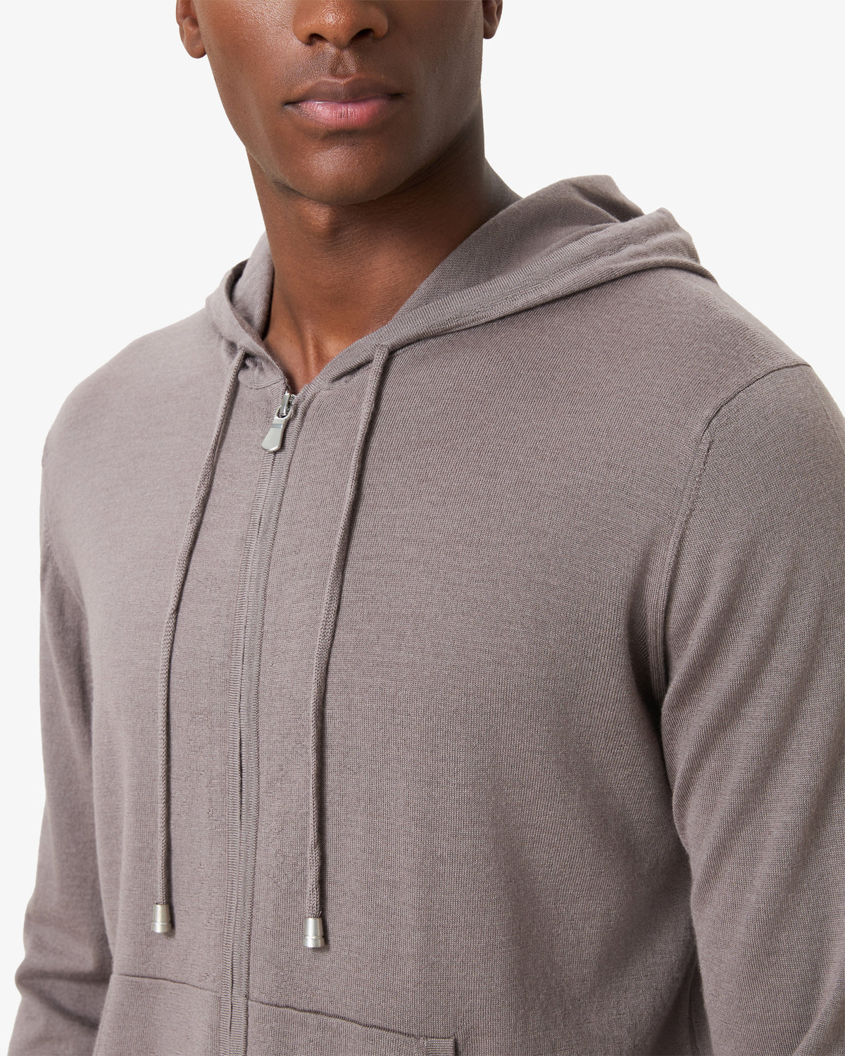 Merino Wool Hooded Zip Vest - Pebble Brown