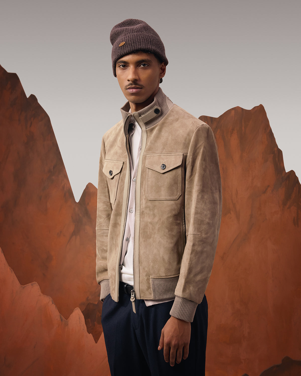Suede Leather Jacket - Grey